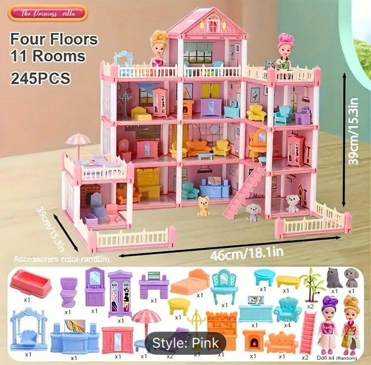 Casa de Muñecas Princess Villa — 4 Pisos, 11 Cuartos, 245 Piezas