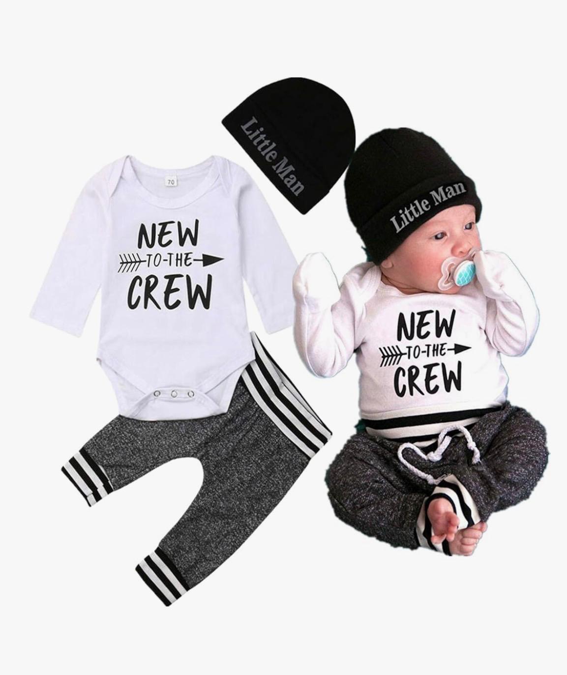 Conjunto Bebé Niño "New to the Crew / Little Man" — 3 piezas