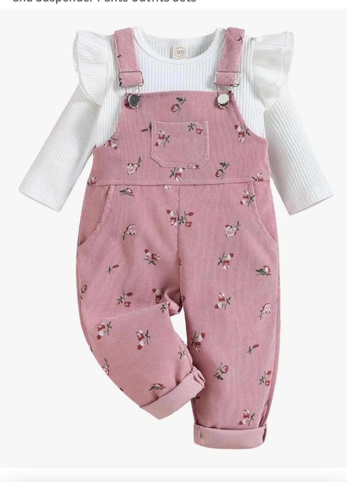 Conjunto Bebé Niña Overol Floral Rosado — 2 piezas