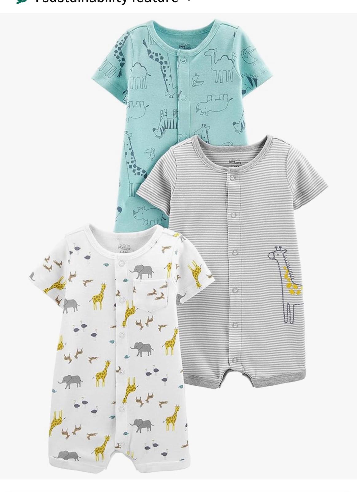Pack 3 Mamelucos Bebé — Estampados Animales y Rayas