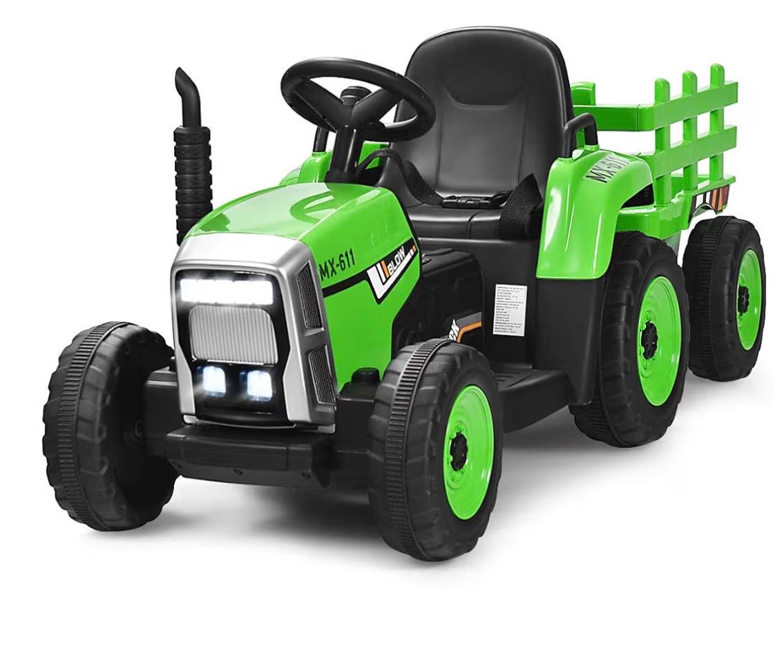 Tractor Eléctrico Montable Verde MX-611 con Remolque
