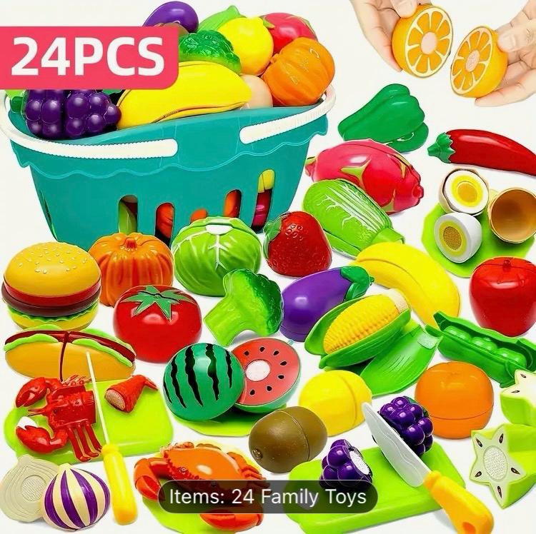 Set 24 Piezas Frutas y Verduras de Cortar con Cesta