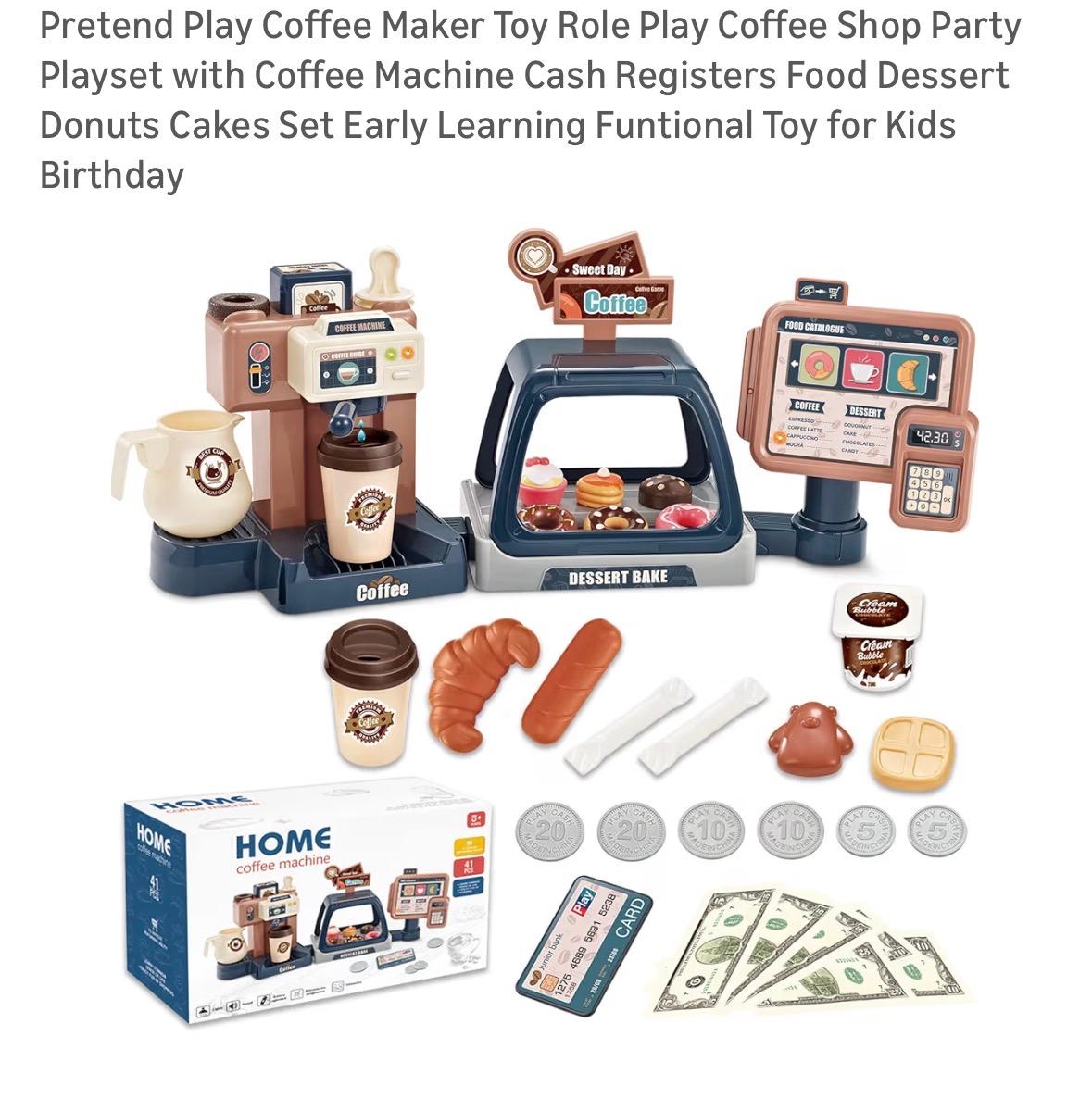 Cafetería de Juego 41 Piezas — Caja Registradora + Máquina de Café + Postres