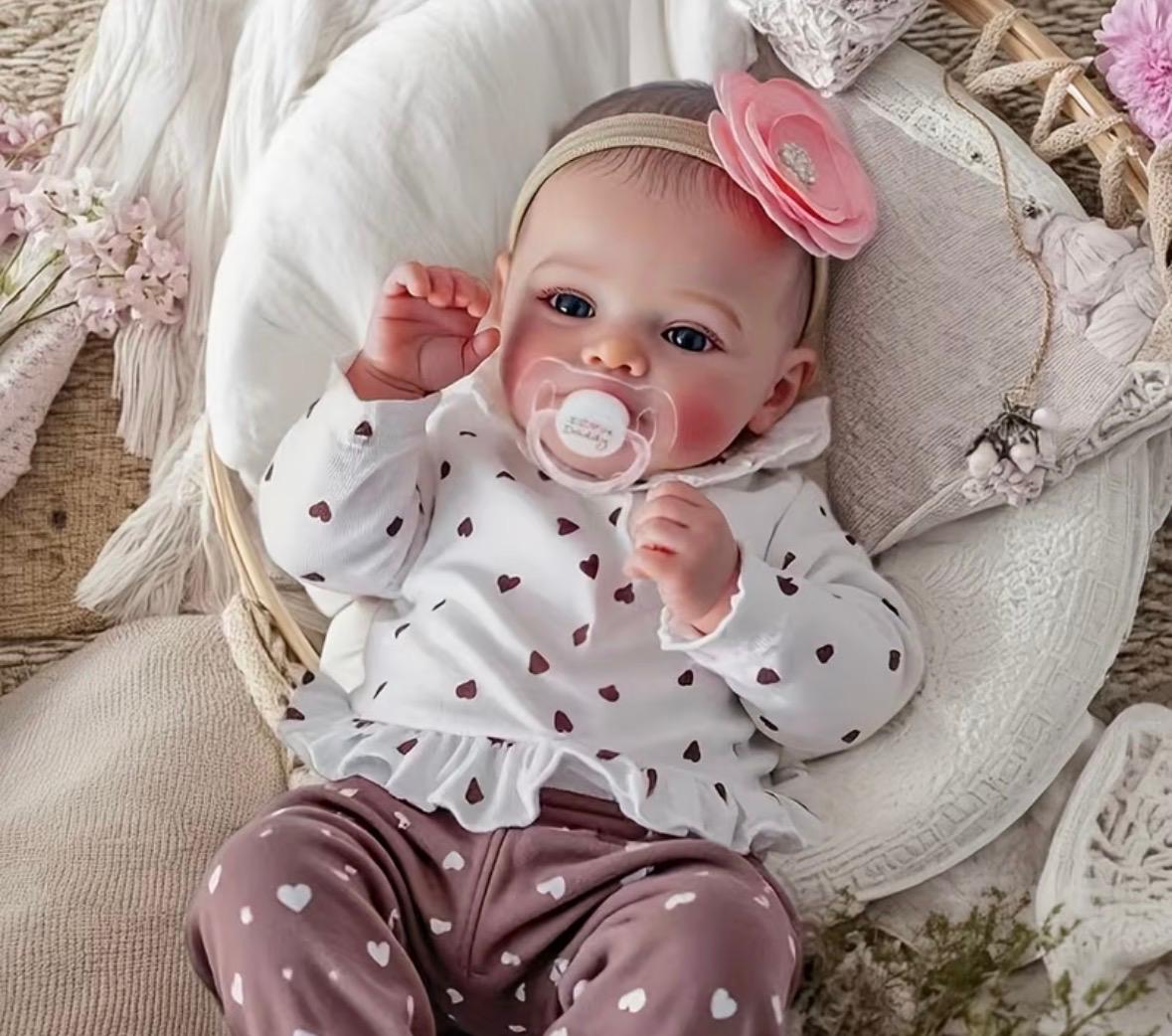 Muñeca Reborn Realista Niña con Vincha Floral — 50cm