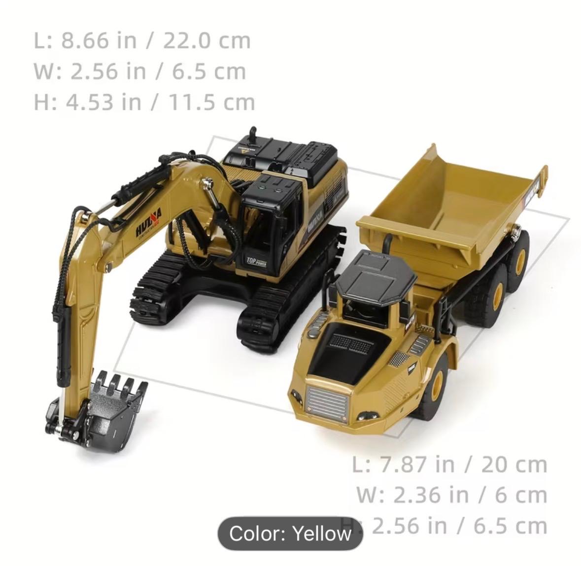 Set 2 Vehículos Construcción HUINA — Excavadora + Camión Volquete